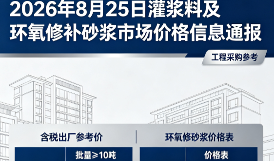 长安2026年8月25日灌浆料及环氧修补砂浆市场价格信息通报